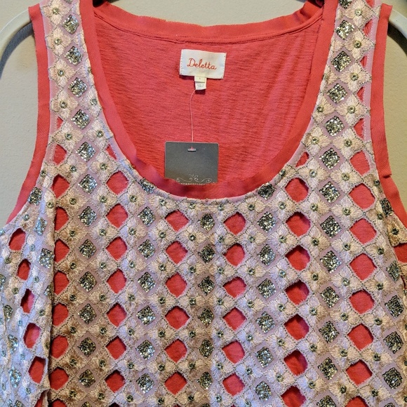 Anthropologie Pink Embroidered Sleeveless Top - Picture 2 of 4